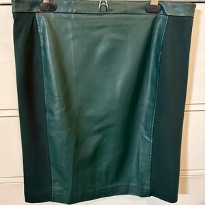 Ann Taylor Factory Dark Green Leather-Panel Pencil Skirt